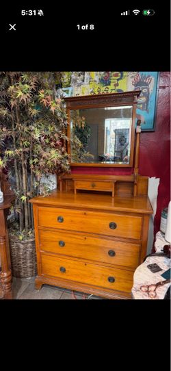 Antique solid wood dresser with mirror comes in two parts