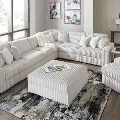 Elegant White Striped Sectional Sofa Set – Perfect for Modern Living Spaces! 🛋️ Visit us at BetterHomeFurnitures.com for More Exclusive Deals!