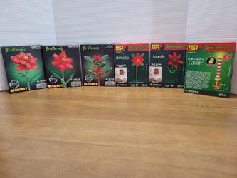 NEW6 BRICKCRAFT BRICKTANICALS HOLIDAY SET 2 POINSETTIA/1 HOLLY/2 AMARYLLIS/ festive flameless candle