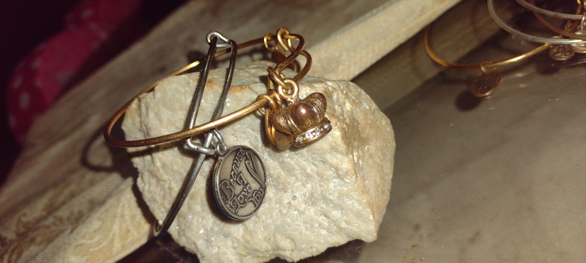 Silver Gold Tone Alex And Ani Charm Bangle Bracelet Lot Crown Because I Love You 