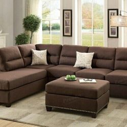 Brand New Chocolate Brown Sectional Sofa With Ottoman