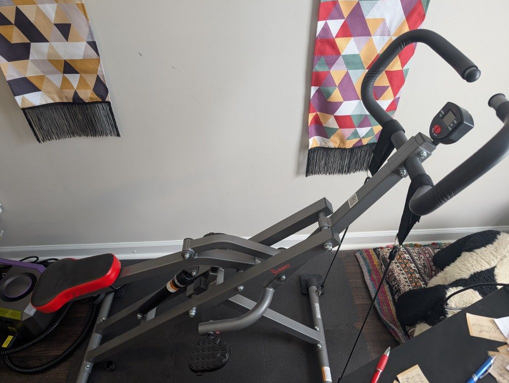 Foldable Sunny Health & Fitness Row-N-Ride PRO – Full Body Squat & Cardio Machine