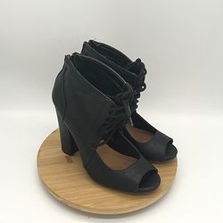 Charlotte Russe Black Lace Up Open Toe Heels Shoes Size 7.