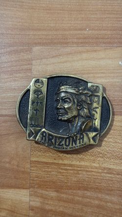 Vintage ARIZONA LAND OF INDIAN HISTORY Brass Belt Buckle