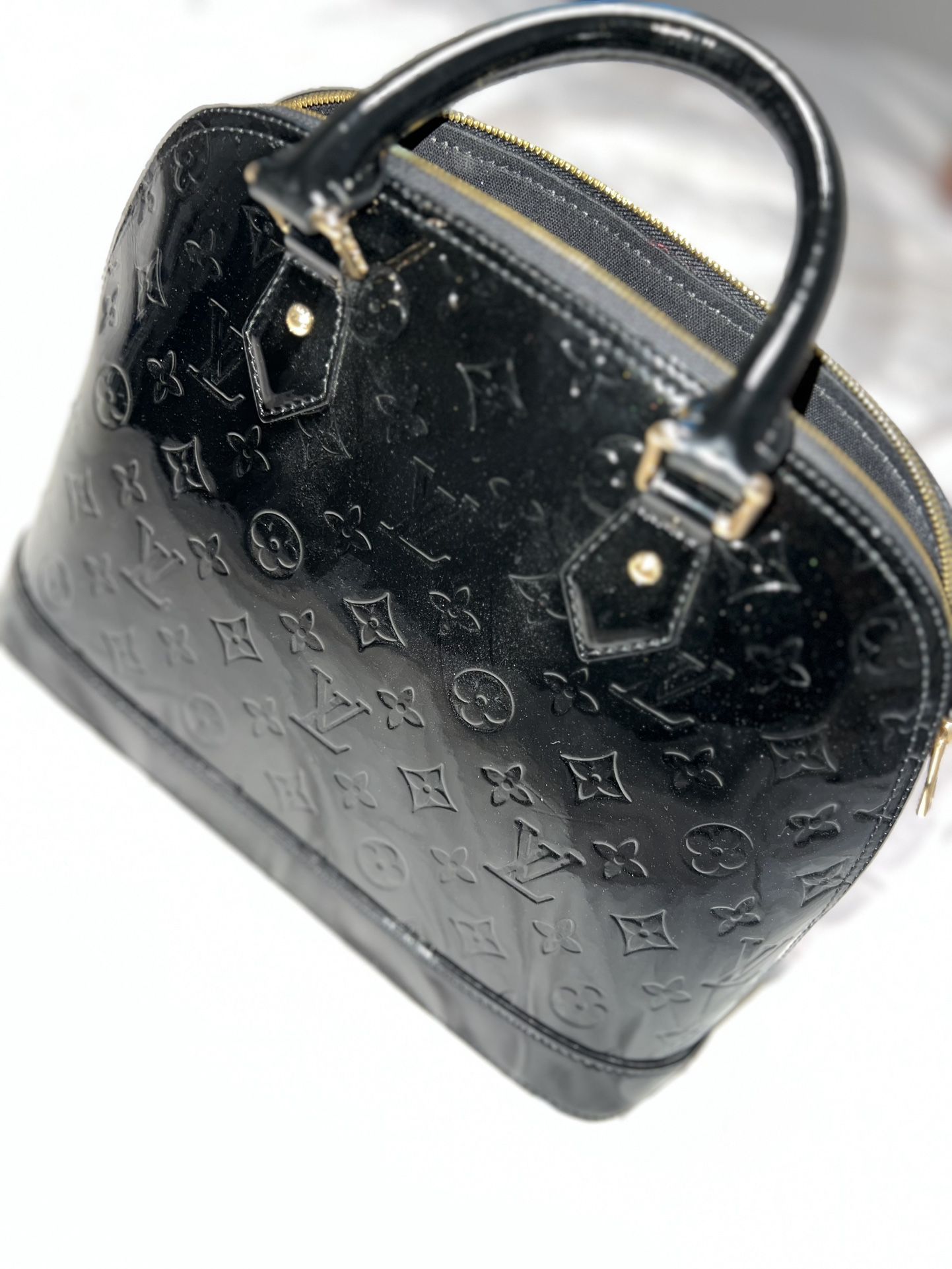 LOUIS VUITTON Alma GM Monogram Vernis Leather Satchel Bag Black