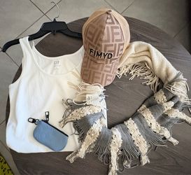 Brand new Infinity Scarf, Gap bodysuit , Hat, designer coin purse