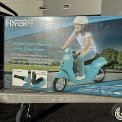24V Hyper Toys Retro Electric Scooter, Easy Twist Throttle, Blue, Ages 13+
