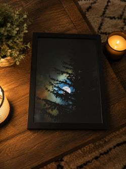 Moonlit Forest Framed Wall Art – Black Frame – Celestial Nature Photography – Ready to Hang