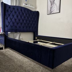 Queen Navy Velvet Bed frame 