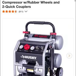 Husky 4.5 Gal. 175 PSI Portable Electric Oil-Free Quiet Twin Stack Jobsite Air Compressor w/Rubber Wheels and 2-Quick Couplers 