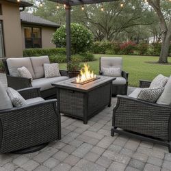 OUTLET | Agio 5-piece Woven Outdoor Patio Seating Set with Fire Table