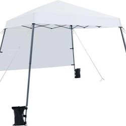 NEW Pop Up Canopy Tent 10x10 Base 8x8 Top 1 Sidewall Portable Easy One Person Setup Folding Shelter Compact Lightweight Slant Leg WHITE