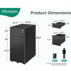 AODK Small Black 3 Drawer File Cabinet for Home Office
