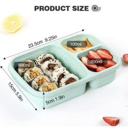 New 4 Pack Lunch Box Stackable Containers 3 Compartment Meal Comes With Spoon Fork And Chopsticks BPA FREE