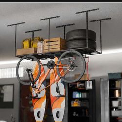 4x8 Overhead Garage Storage Rack Organization, Adjustable Ceiling Mounted Storage Racks, 800LBS Weight Capacity, , Black T-10