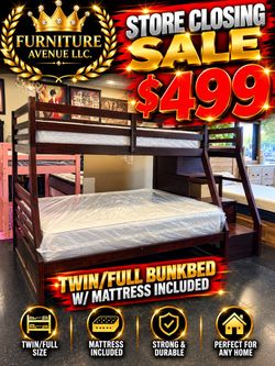 Twin/Full Bunk Bed with Mattresses Included