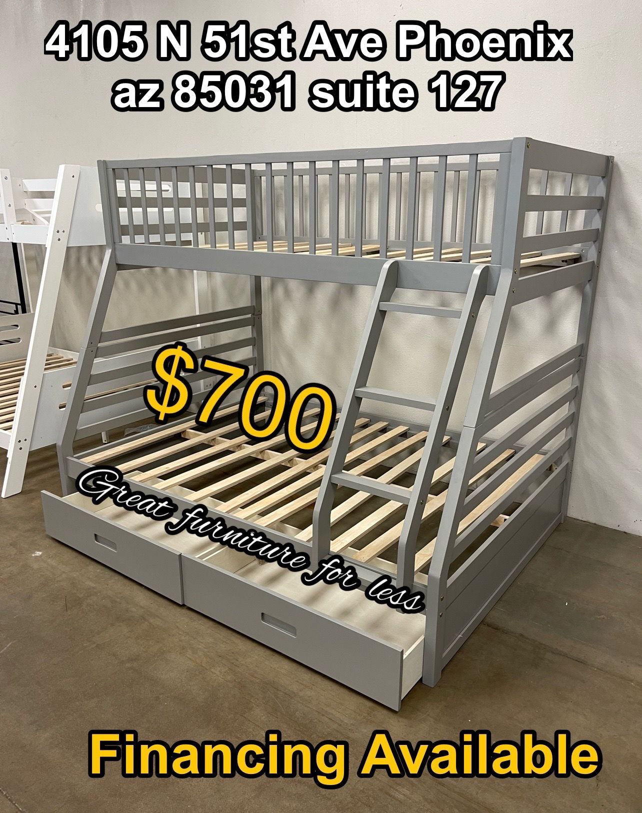 Bunk bed twin over full with drawers brand new