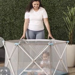 Regalo My Portable Play Yard Indoor And Outdoor, Washable, White/Gray/Teal, 6-Panel  Open box item in the original box