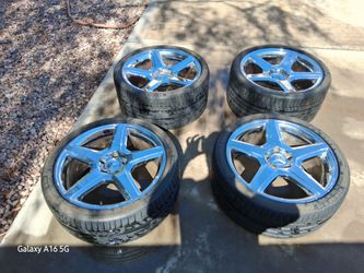 Set of 4 Chrome 5-Spoke Wheels with Tires