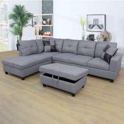 grey linens sectional couch family living space footrest set furniture sale