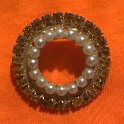 Faux Pearl And Topaz Brooch