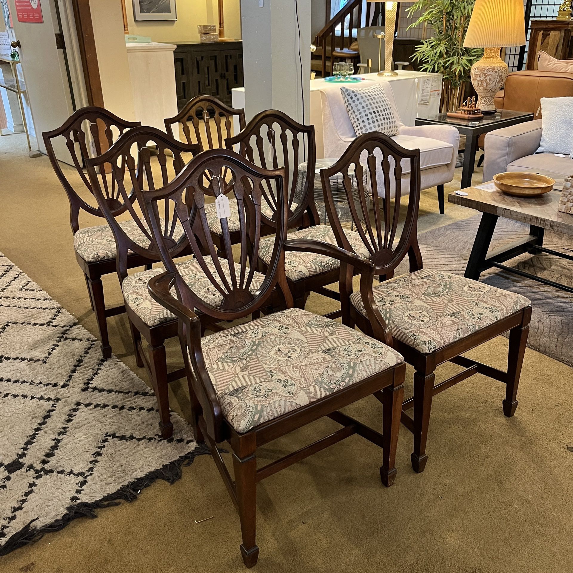 Set Of 6 Lyre Back Dining Chairs