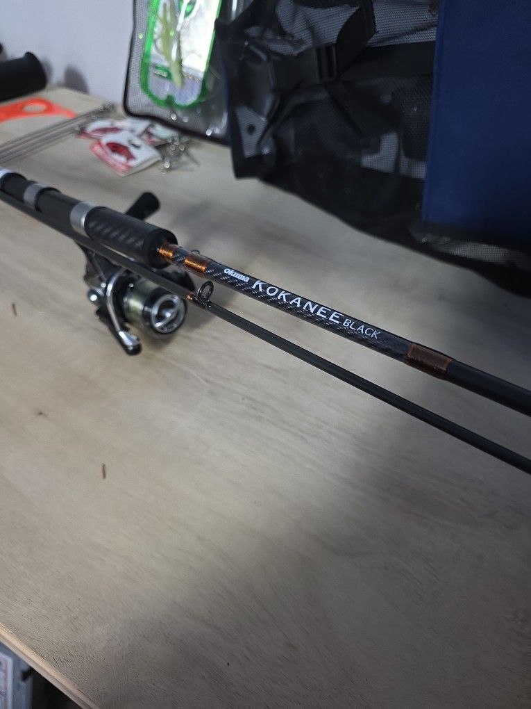 Okuma Kokanee Black Rod With Okuma Reel New