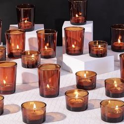 2 Pack Amber Glass Candle Holders 