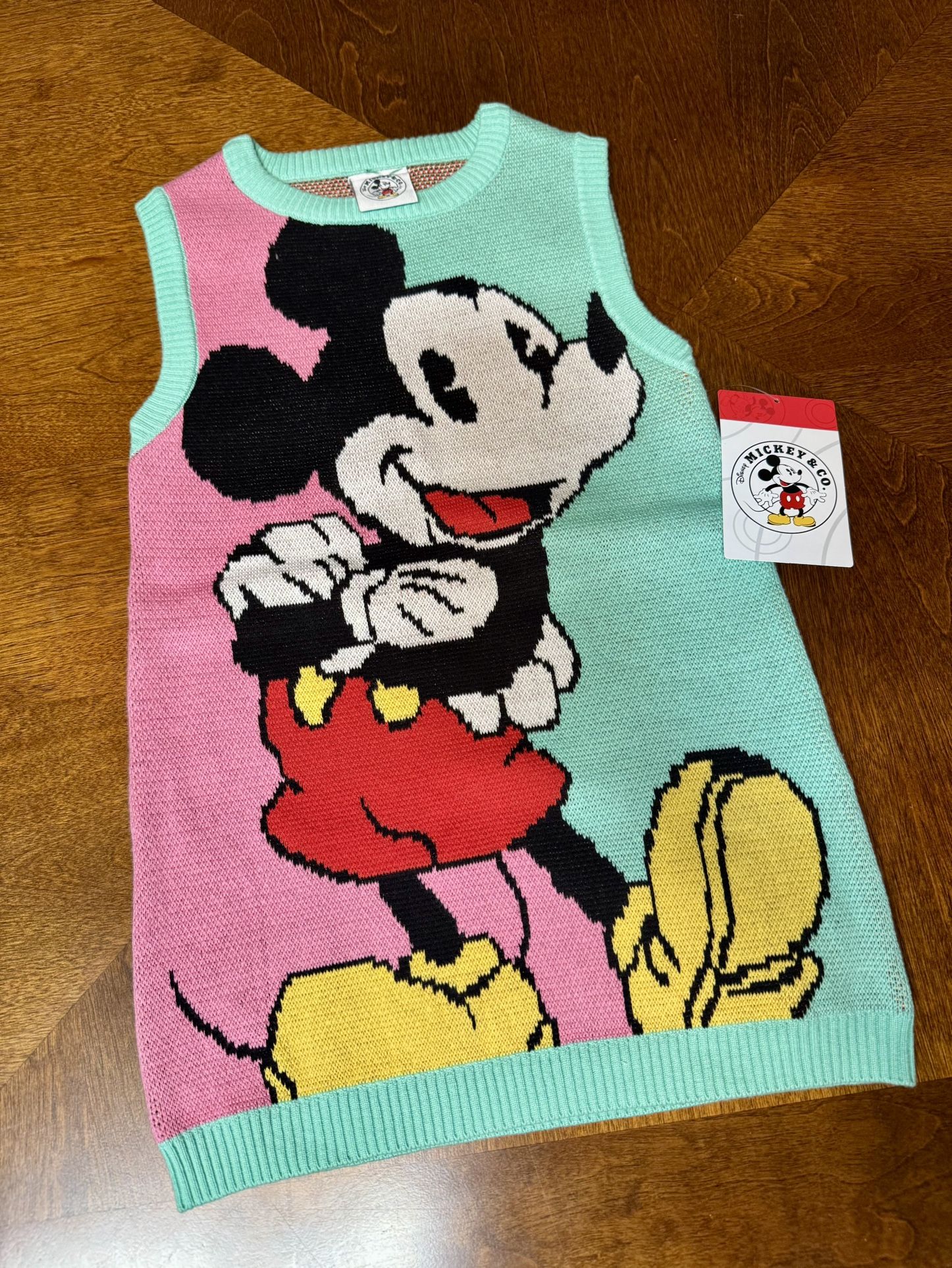 DISNEY MICKEY SWEATER VEST COLORBLOCK FOR KIDS BLUE PINK CLASSIC SZ4 NEW/TAGS cotton!