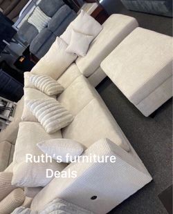 Gorgeous! Sectional sofa with storage ottoman ivory corduroy  ‼️on sale