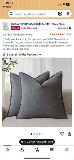 Brand new in package Foindtower 24”x 24” throw pillow covers grey