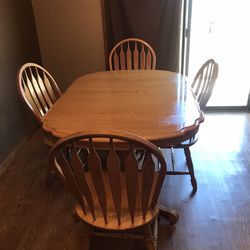 Oak Extendable Kitchen Table With 6 Chairs
