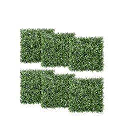 6Pcs 20 x 20 inch Artificial Boxwood Panels w/Little White Flowers Topiary Hedge Plant Grass Wall UV Protected Privacy Hedge Screen for Garden, Fence,