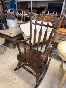 Dark Wood Rocking Chair with Floral Stencil