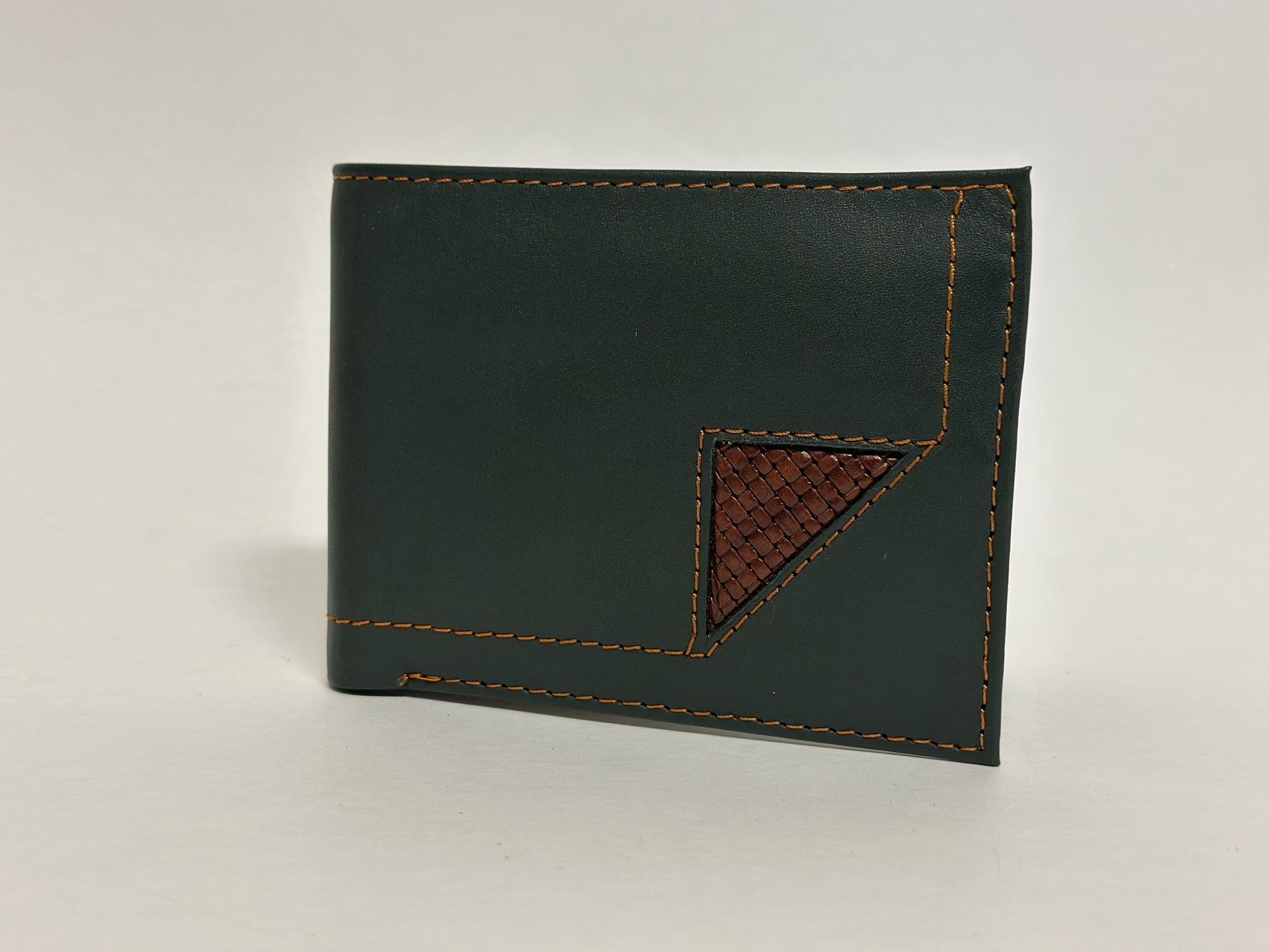 Premium Green Leather Mens Wallet w/ Keychain