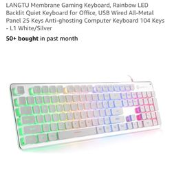 LANGTU Membrane Gaming Keyboard, Rainbow LED Backlit Quiet Keyboard for Office