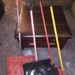 SHOVELS, BROOM, AND REUSABLE POLE
