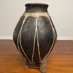 Vintage African Clay Vessel on Stand - Many More Items In Stock!