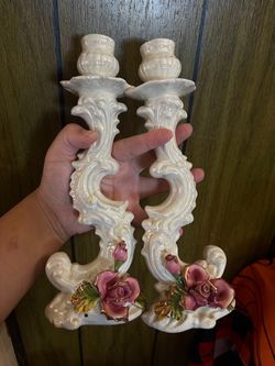 vintage Capodimonte porcelain candlestick holders