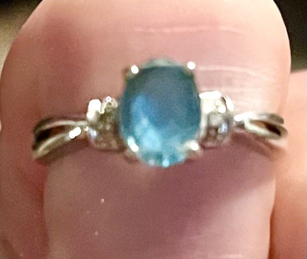 Vintage Aquamarine Ct Stone W Diamonds 10k White Gold 6.5
