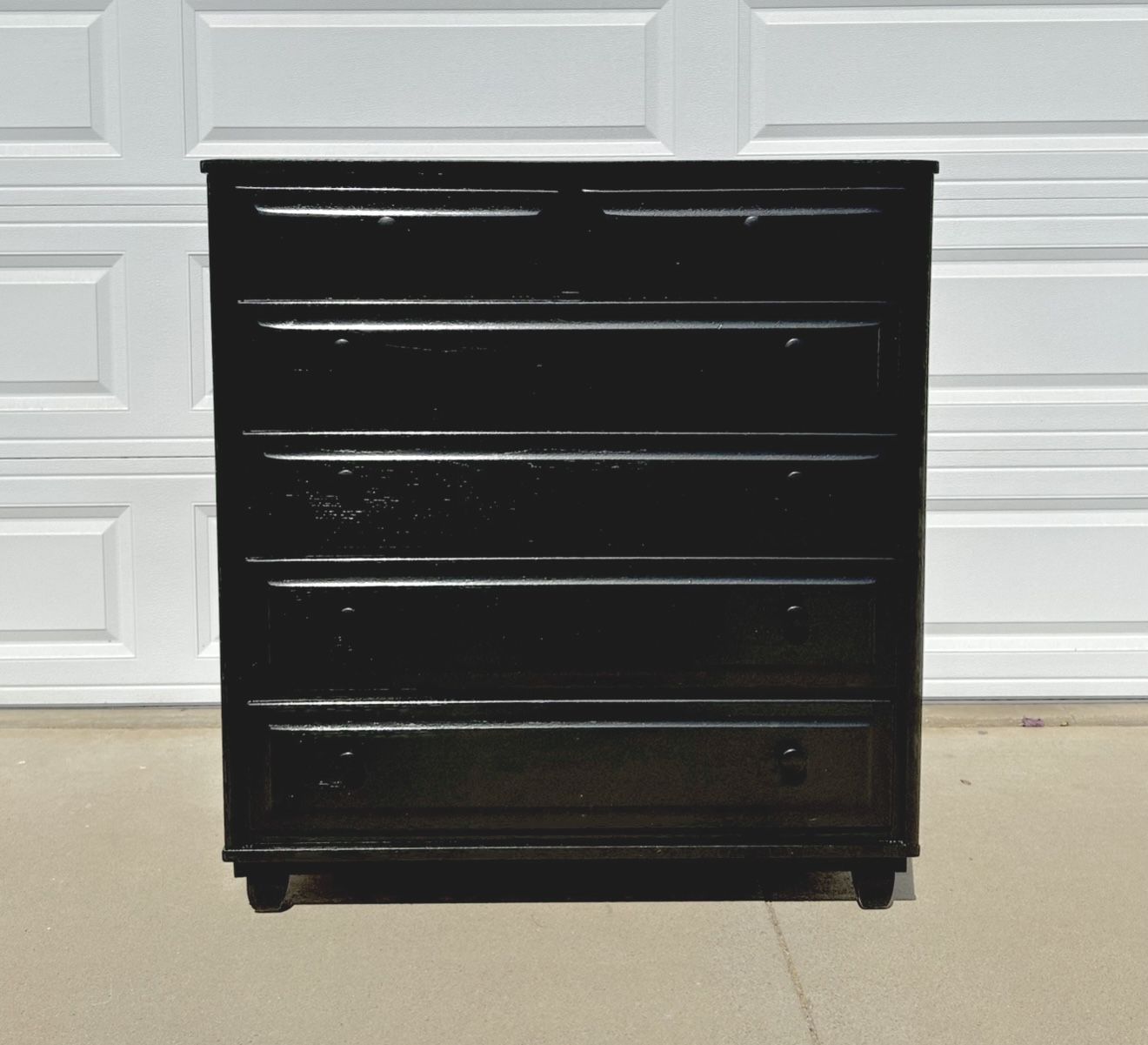 6 Drawer Solid Walnut Wood Dresser / Mid Century / Color: Black
