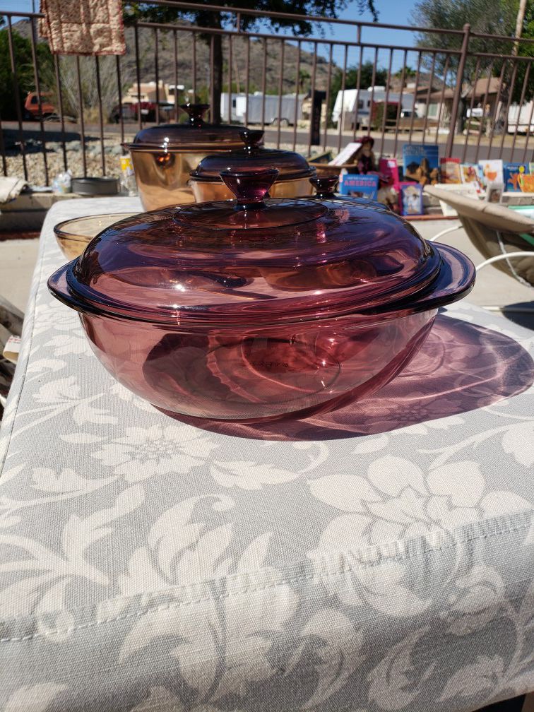 Vintage Corning ware Pyrex Vision Purple Cranberry Bowl & Lid