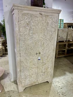 Carved Wood Storage Cabinet