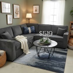 Dark Gray Sectional Sofa With Pull-out Bed And Storage New