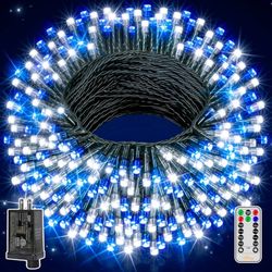Ollny Christmas Lights Outdoor Indoor Decor, 132FT 400LED Blue & White String Lights 8 Modes Plug in Waterproof, Xmas Fairy Lights with Remote for Tre