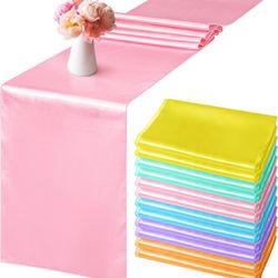 12 Pack Satin Table Runner 12 x 108 Inch Pastel Rainbow Long Wedding Satin Silk