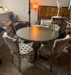 Round Dining Table with 4 Velour Upholstered Chairs – Vintage Gothic Style – $450 OBO