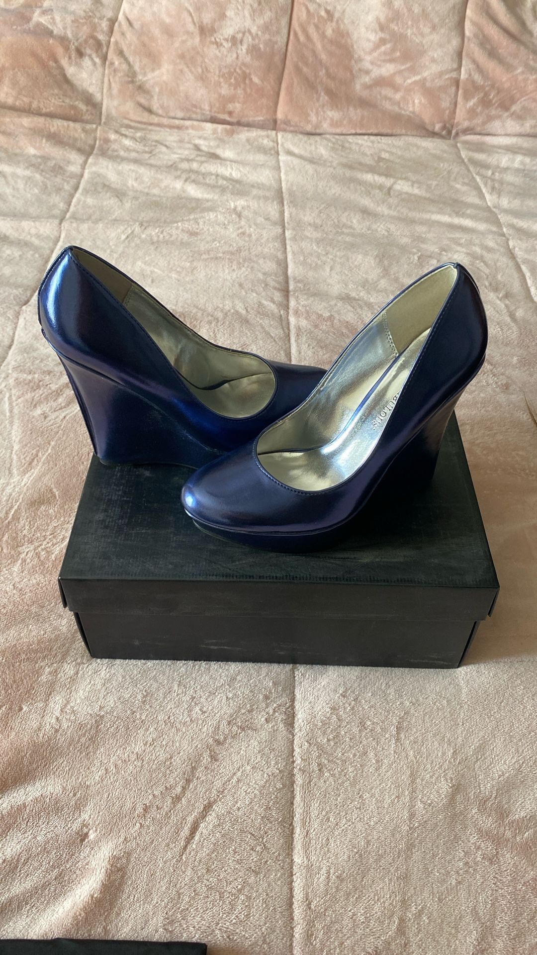 Blue Metallic Wedges 7.5