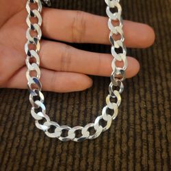 Italy 925 Solid Sterling Silver Cuban Link Chain Necklace for Men 24" Plata Italiana 925 Cadena Cubana Para Hombre 24"