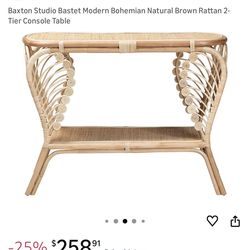 Bastet 39.4 in. Natural Rattan Rectangle Wicker Console Table New No box